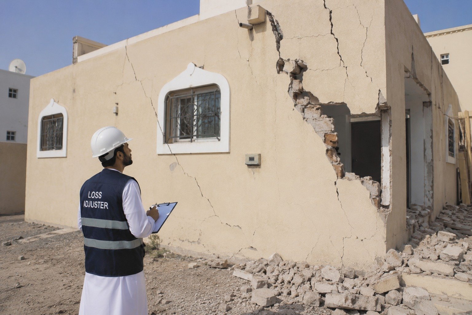 Loss adjuster inspecting structural damage